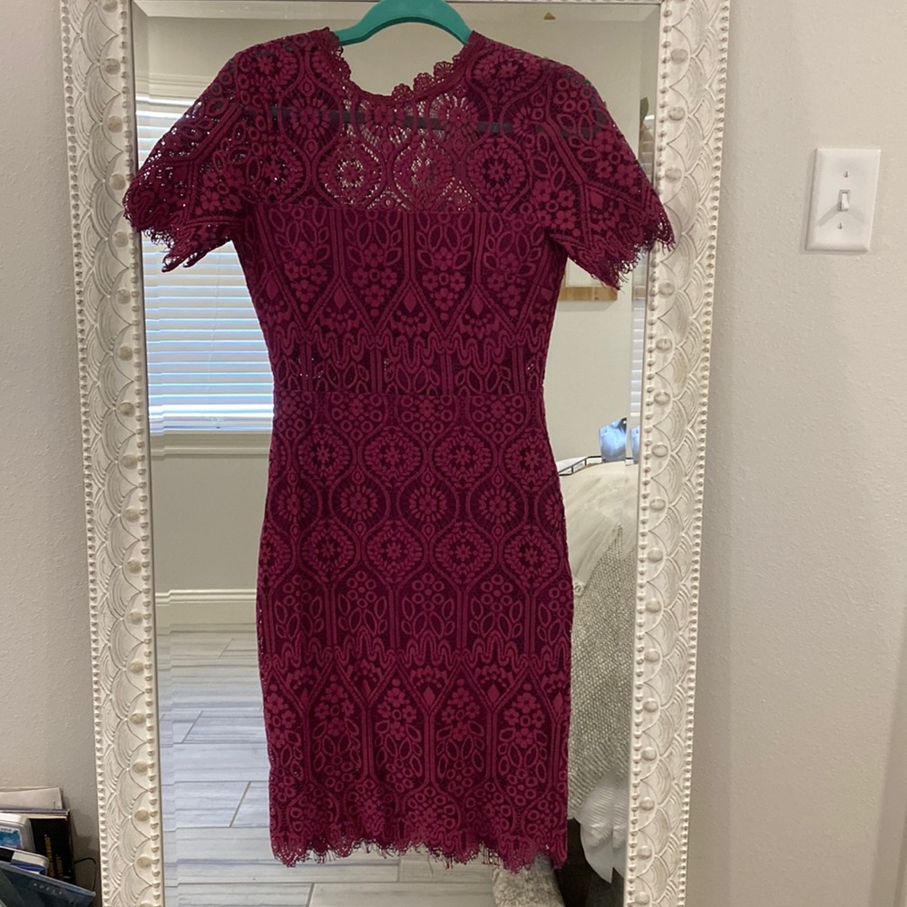 Lulu's Wine Lace Fit & Flare Dress